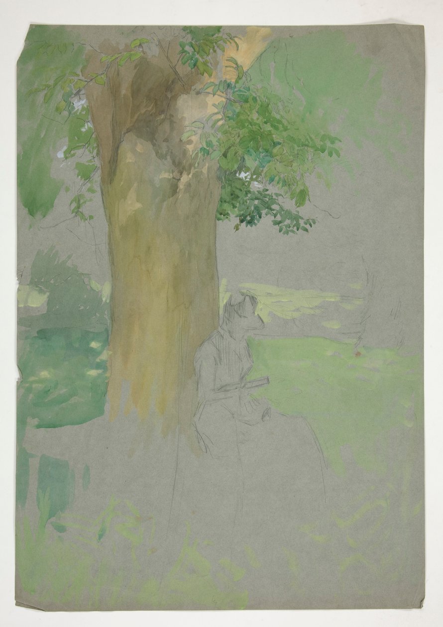 Femme assise sous un arbre, lisant - Edwin Austin Abbey