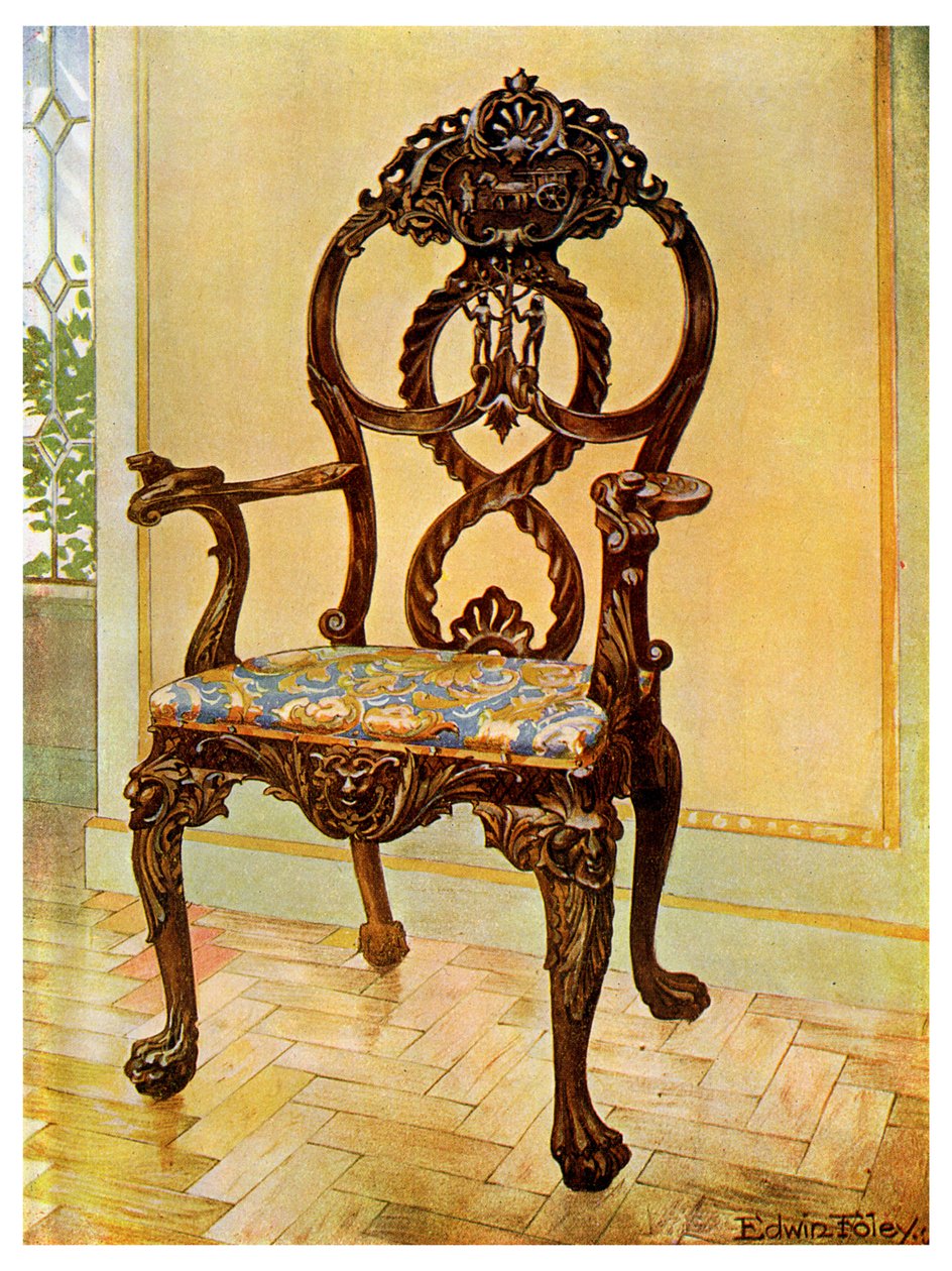 Chaise de président Chippendale sculptée, 1911-1912 - Edwin Foley