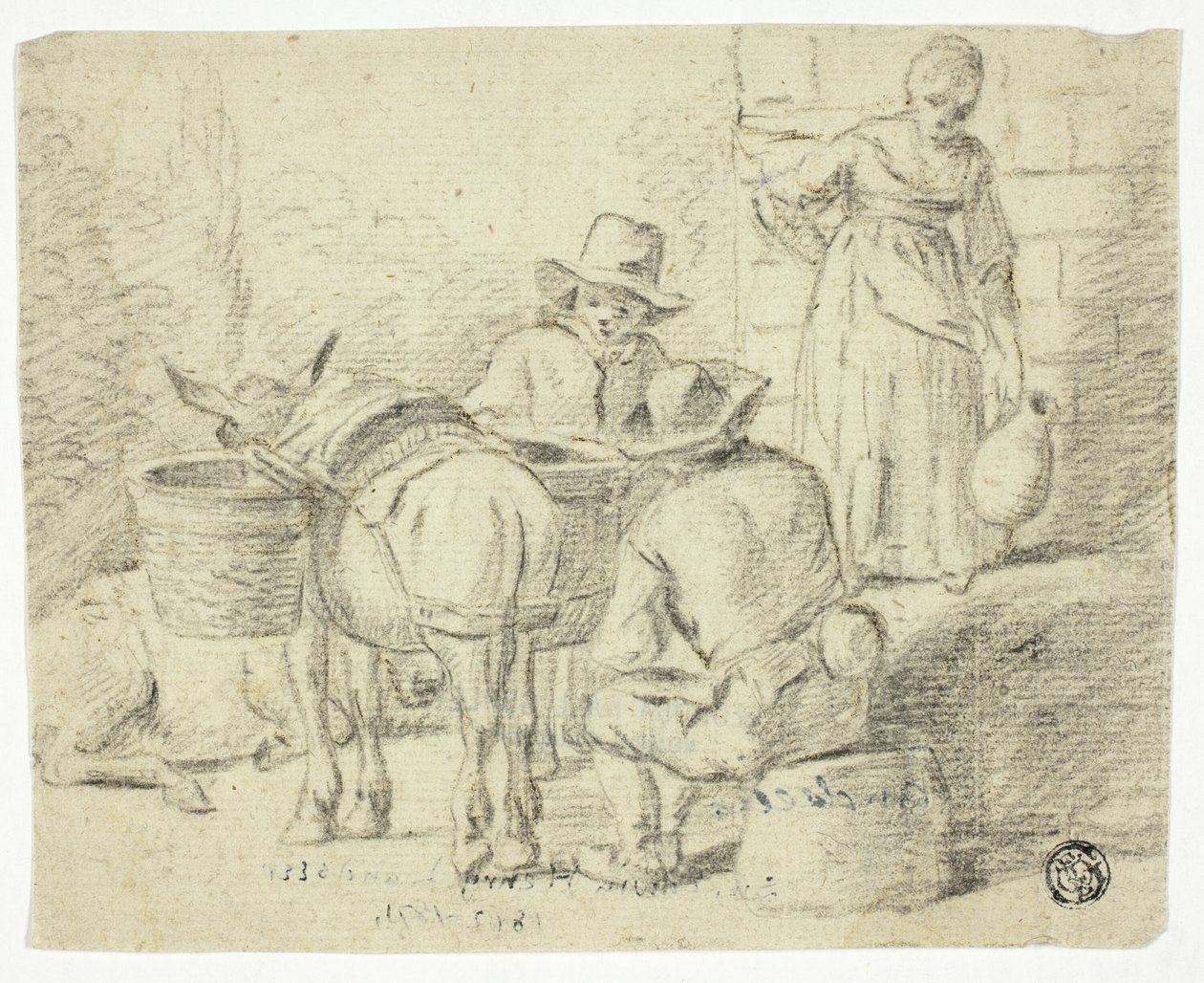 Hommes et ânes, femme à la cruche - Edwin Henry Landseer
