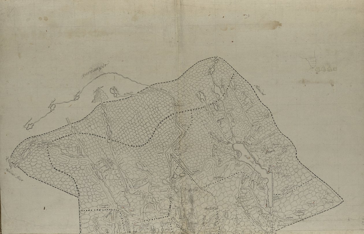 La carte est publiée en dessin à la main (vers 1780) et montre le Telemark - Eenvold Steenbloch