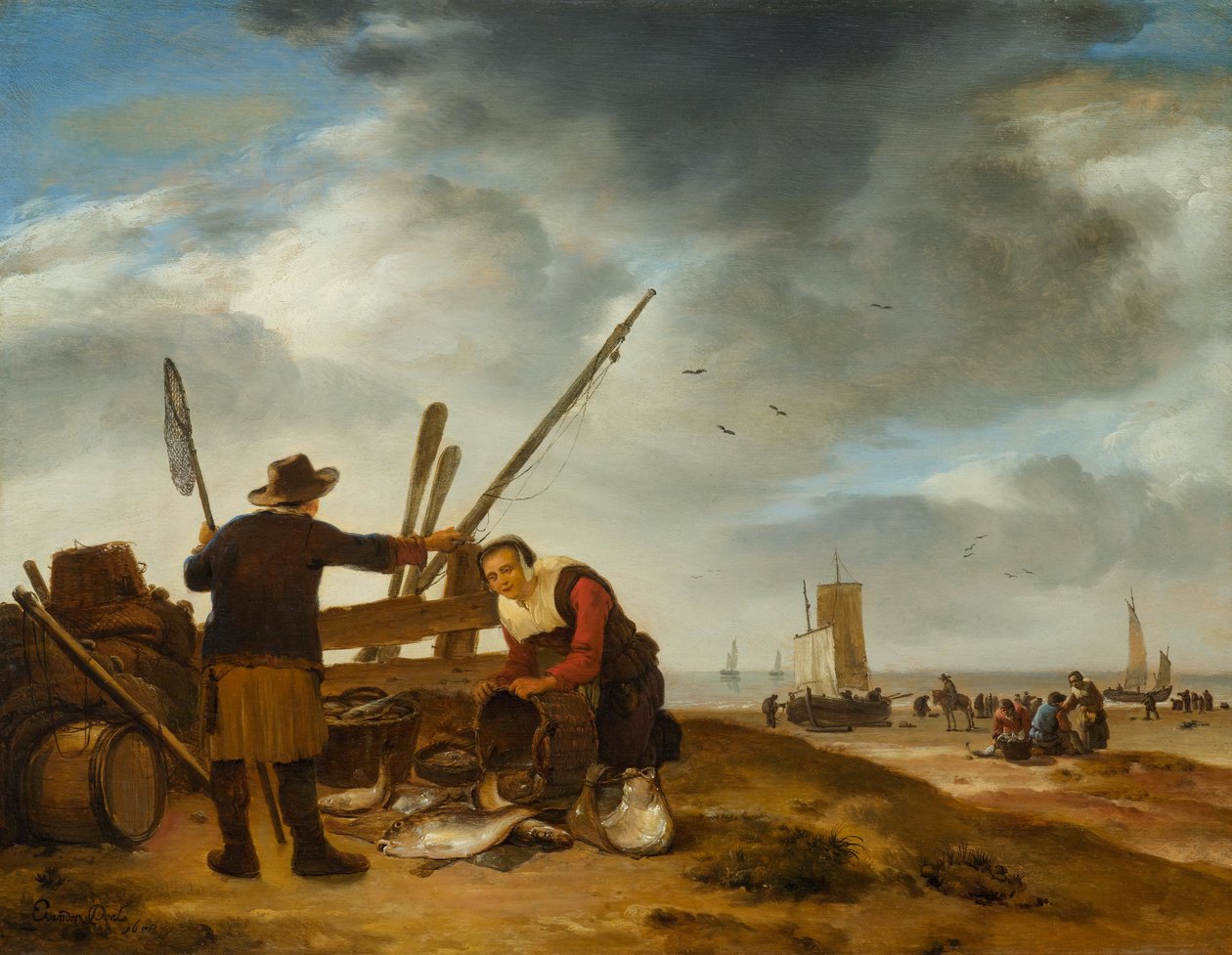 Vendeuse de poissons sur la plage de Scheveningen - Egbert van der Poel