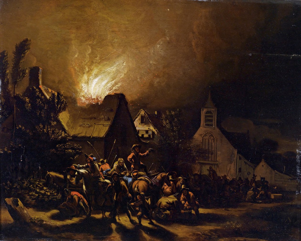 Maraudeurs devant un village en feu - Egbert van der Poel