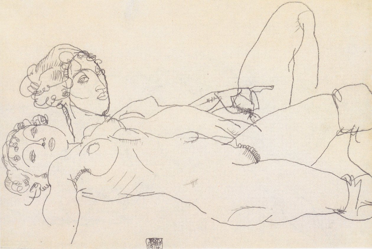 Deux jeunes filles nues allongées - Egon Schiele