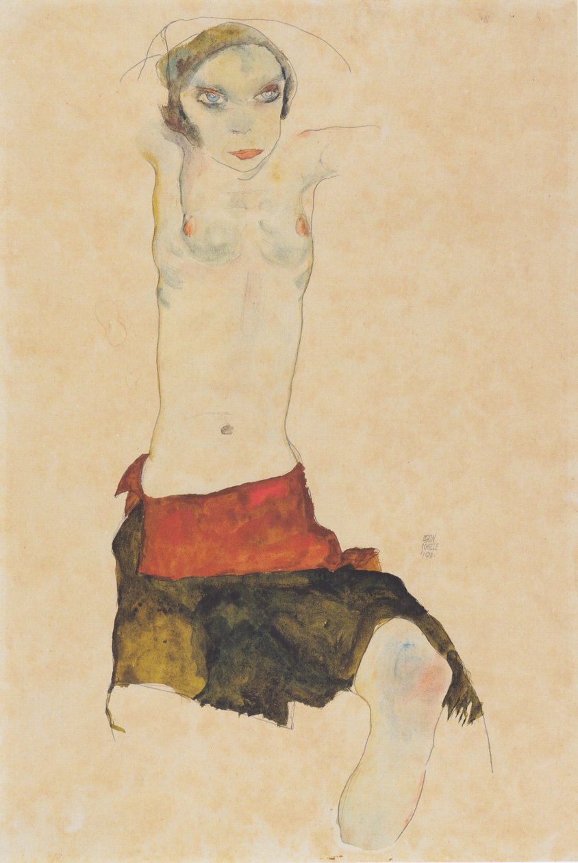 Jeune fille à moitié nue assise - Egon Schiele