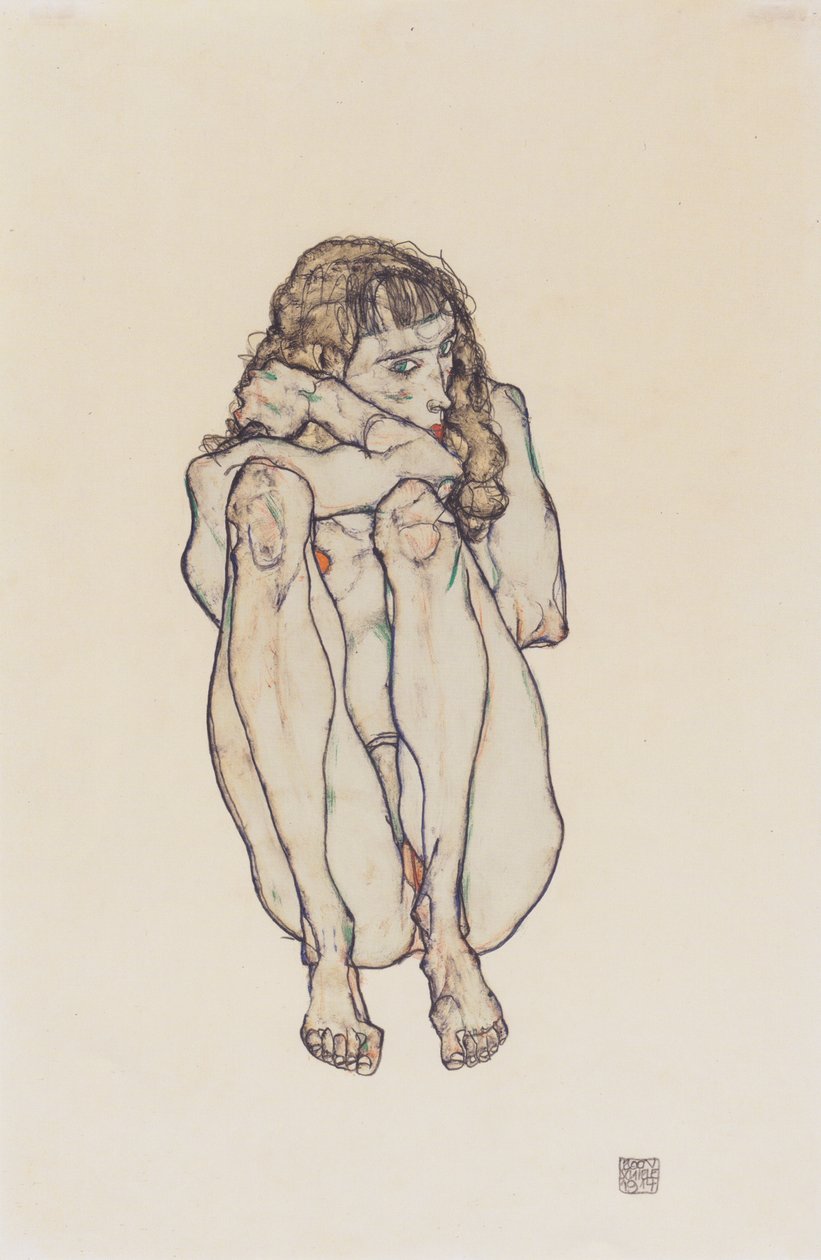 Femme nue accroupie - Egon Schiele