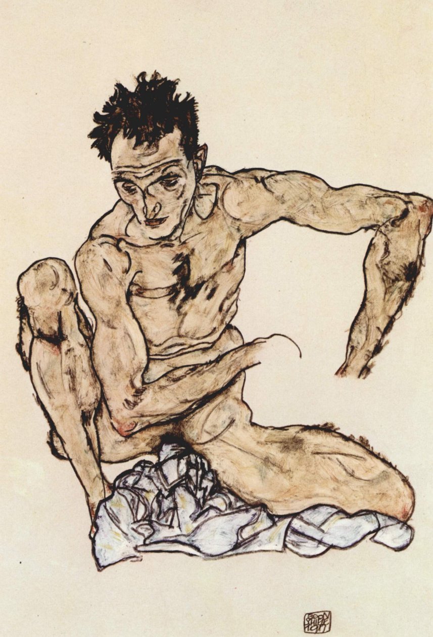 Nu masculin accroupi - Egon Schiele