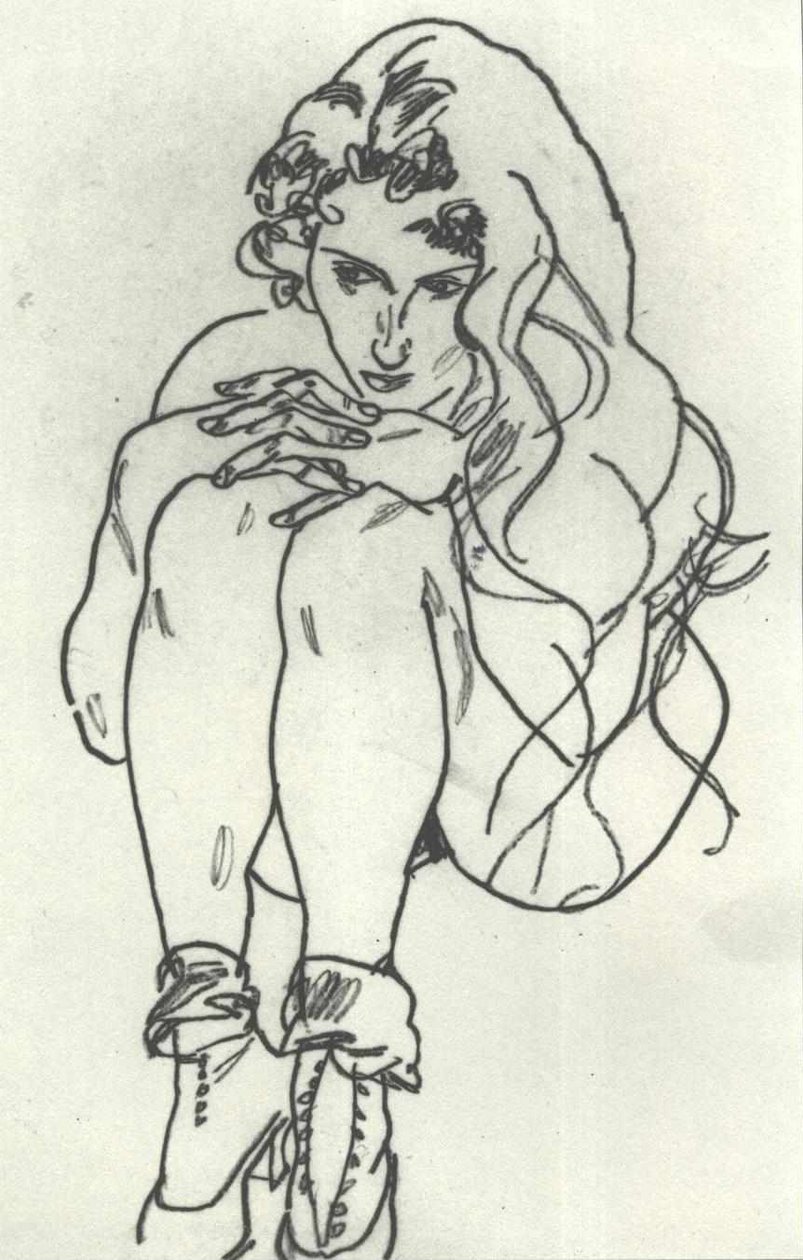 Nu féminin accroupi - Egon Schiele
