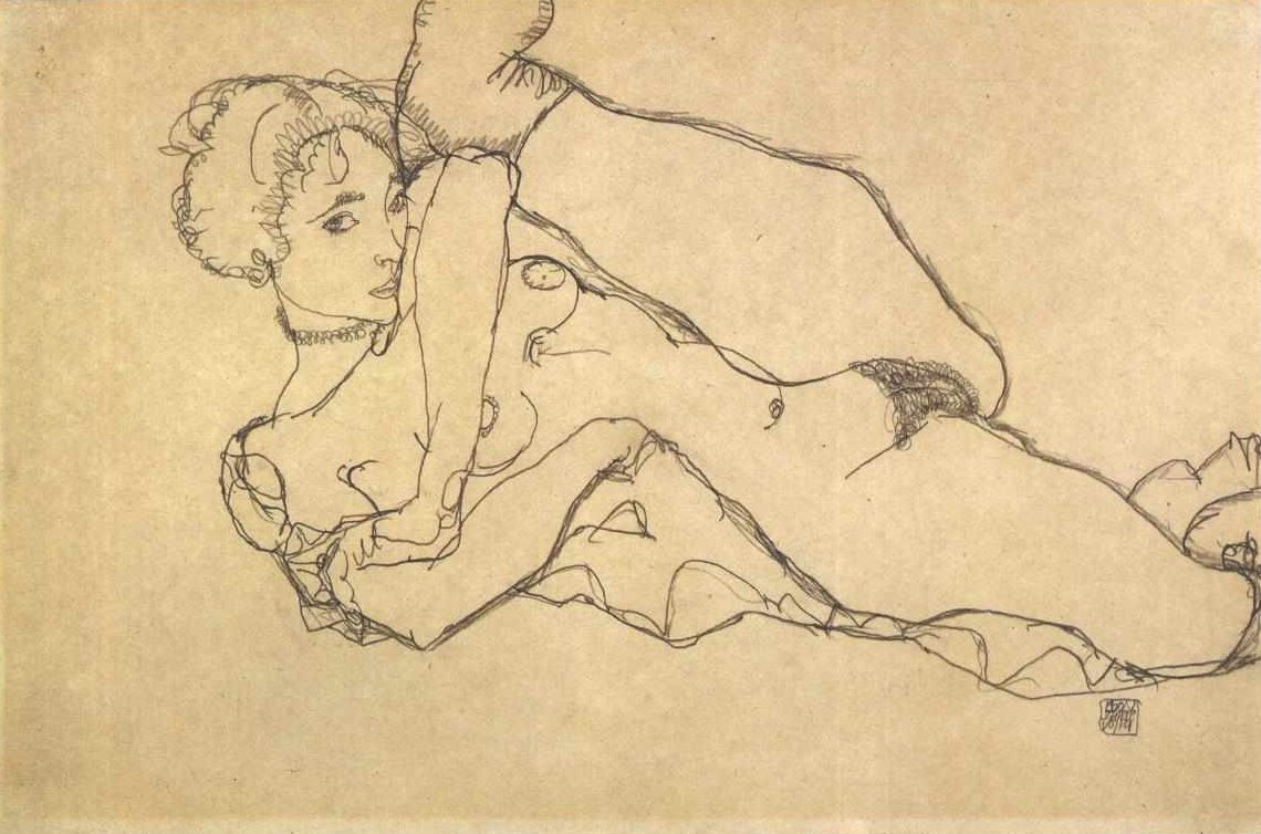 Nu allongé avec la jambe gauche repliée - Egon Schiele
