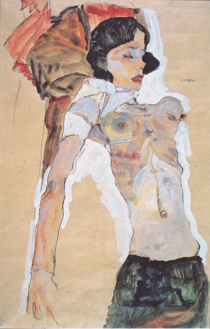Fille à moitié vêtue couchée - Egon Schiele