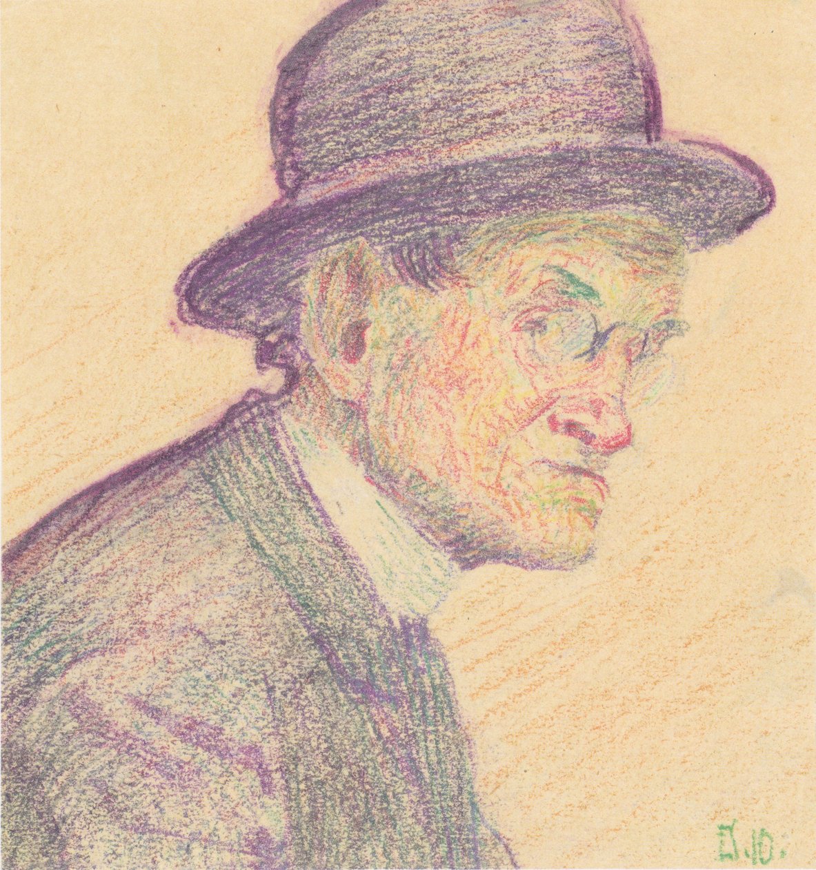 Homme avec melon et pince-nez - Egon Schiele