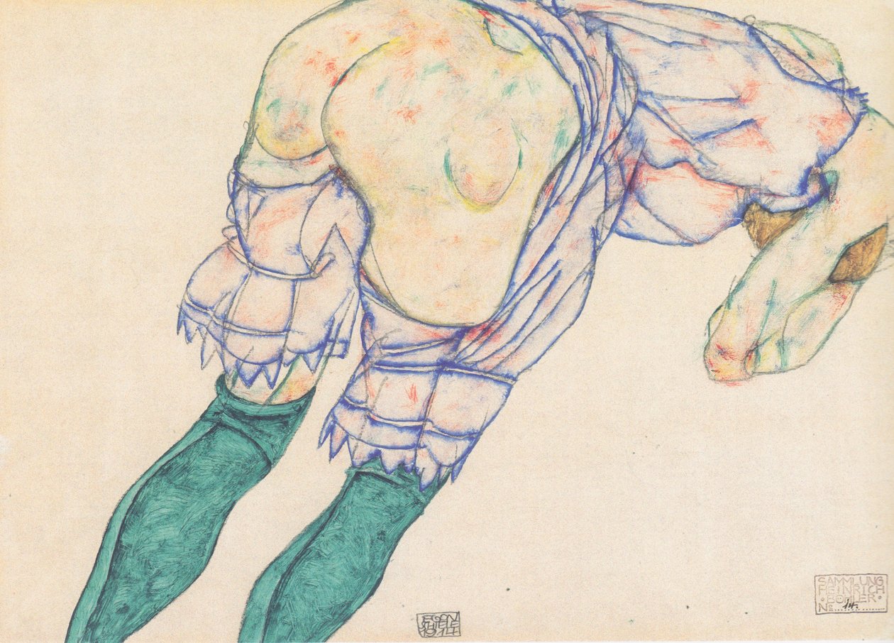 Fille avec bas verts - Egon Schiele