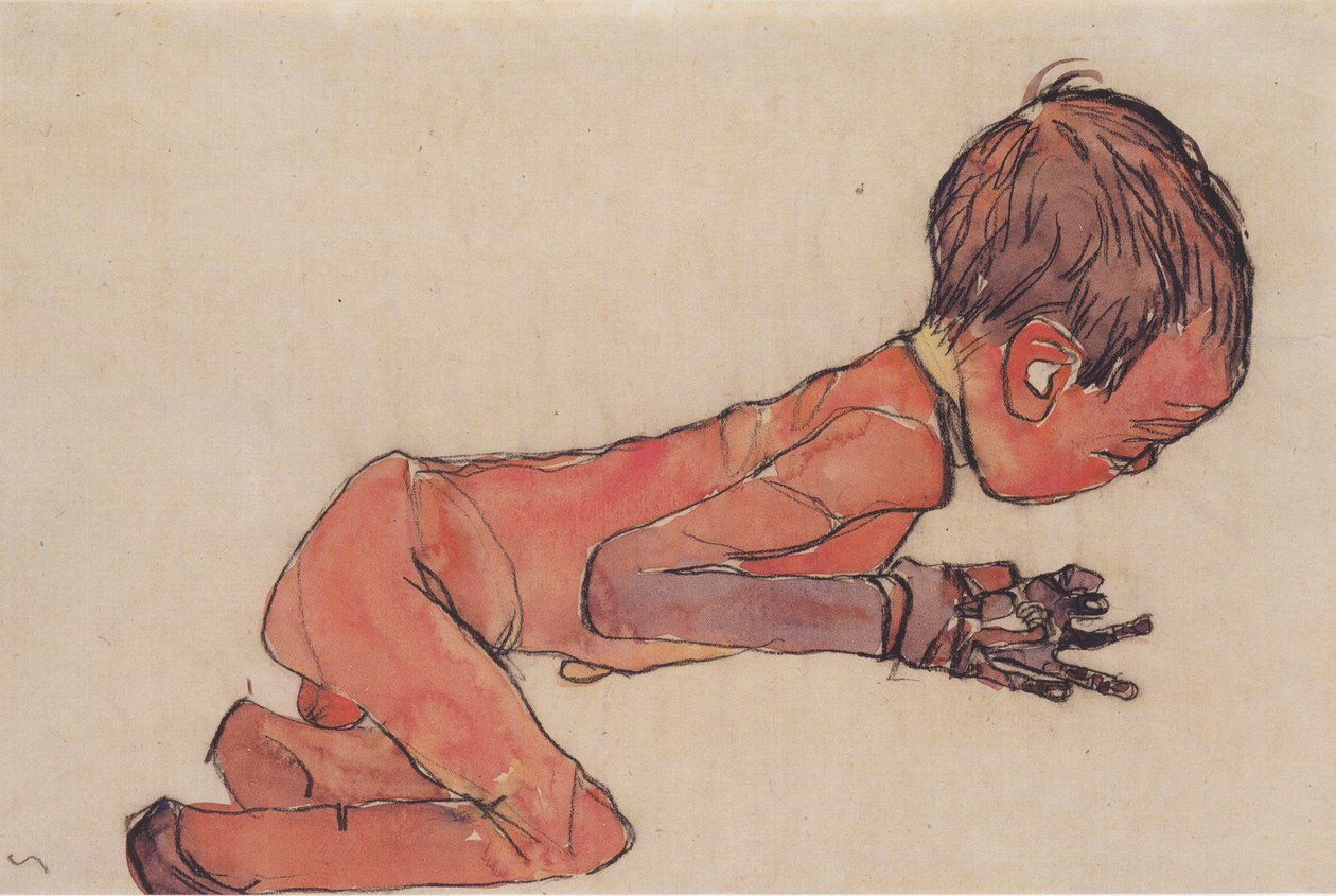 Nouveau-né avec jambes repliées - Egon Schiele