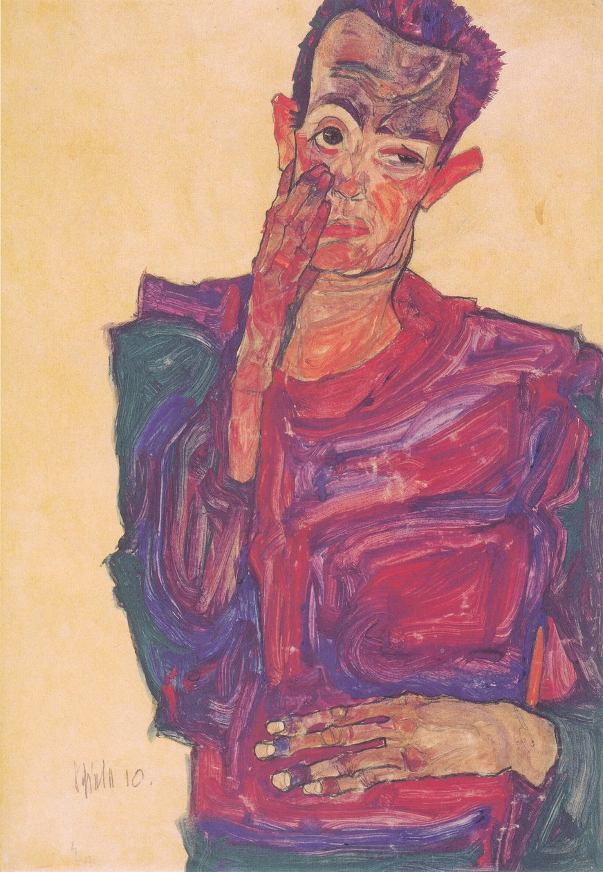 Autoportrait avec paupière abaissée - Egon Schiele