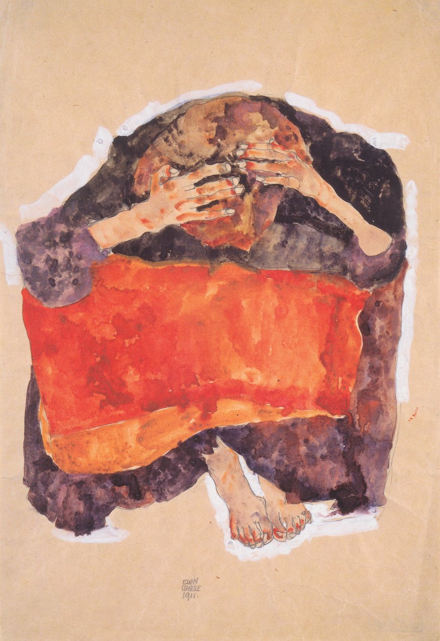 Fille assise avec tête penchée - Egon Schiele