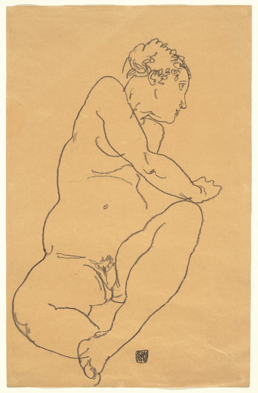 Nu féminin se penchant vers la gauche - Egon Schiele