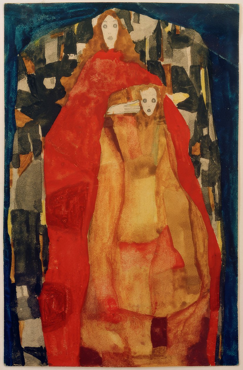 Mère avec enfant en manteau rouge - Egon Schiele