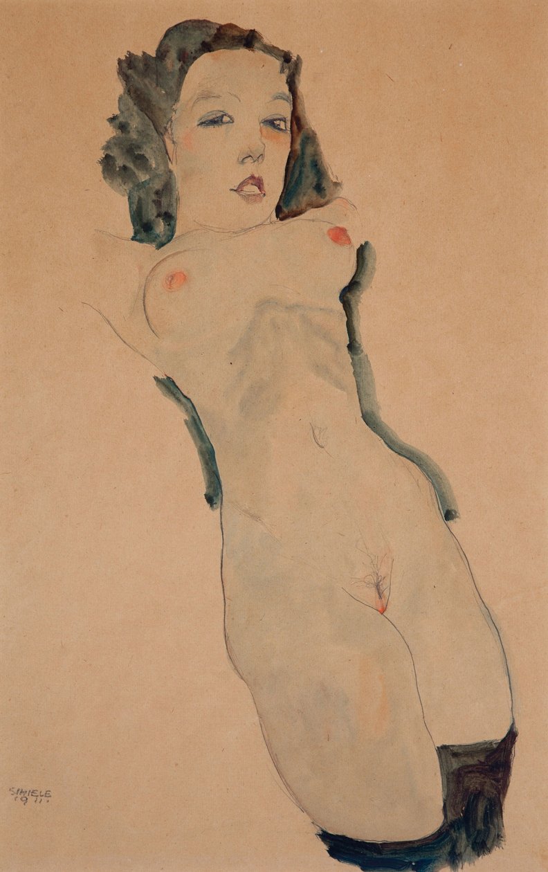 Nu couché avec des bas noirs - Egon Schiele