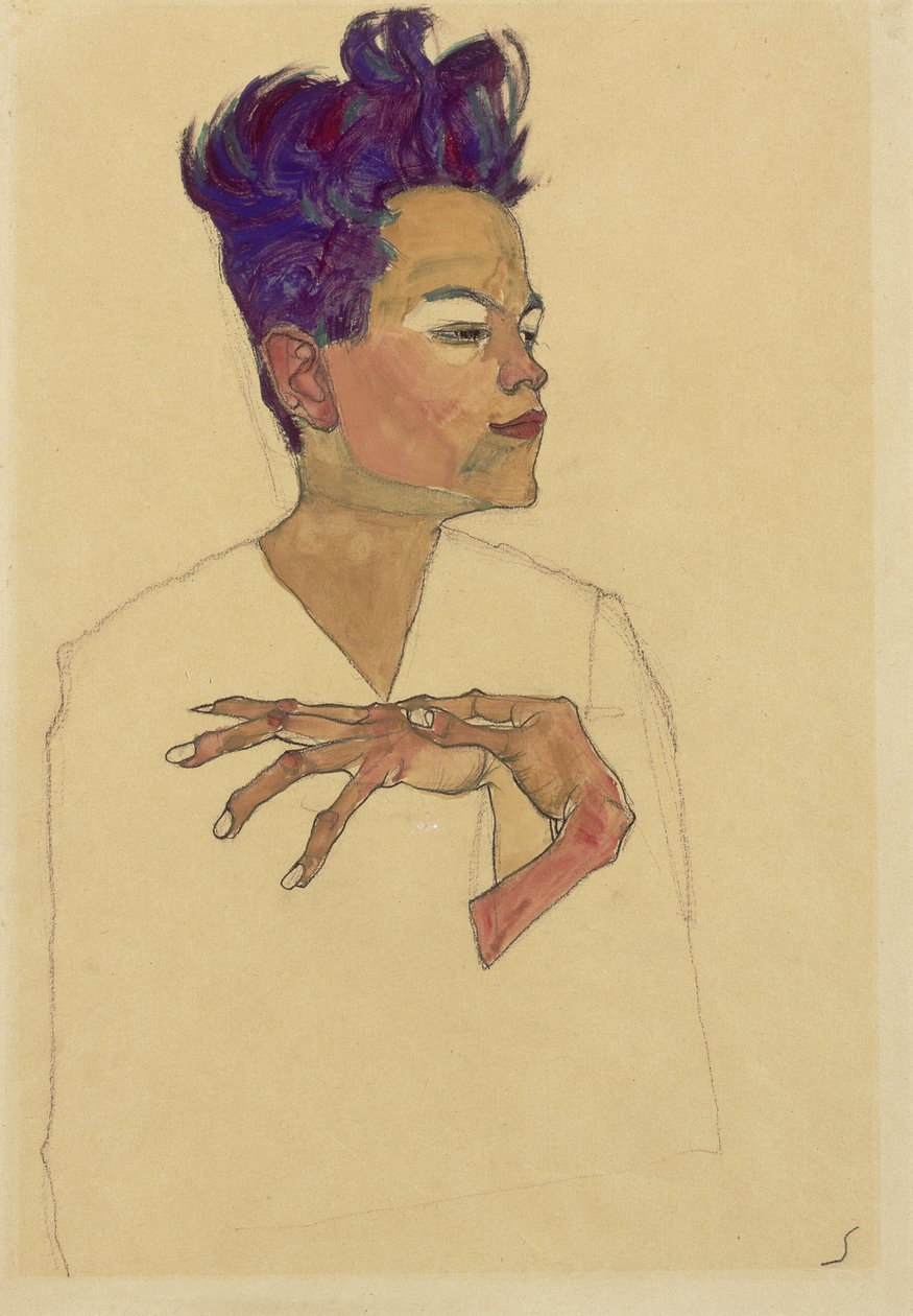 Autoportrait avec les mains sur la poitrine, 1910 - Egon Schiele