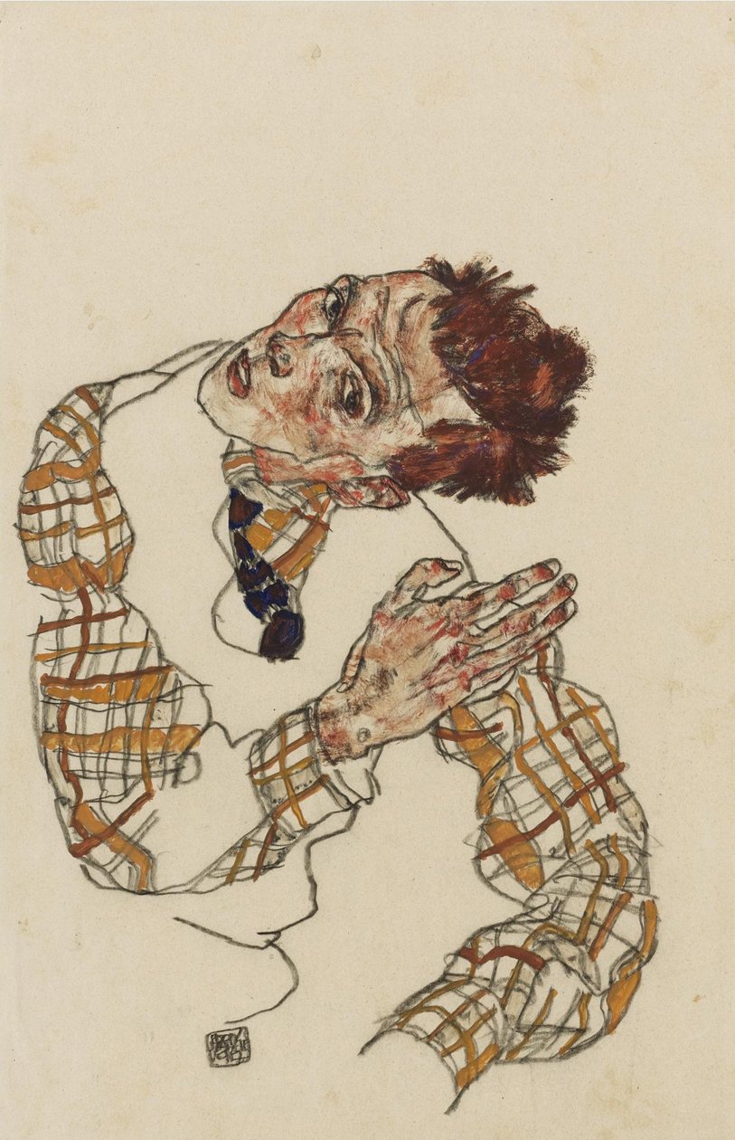Autoportrait avec chemise à carreaux, 1917 - Egon Schiele