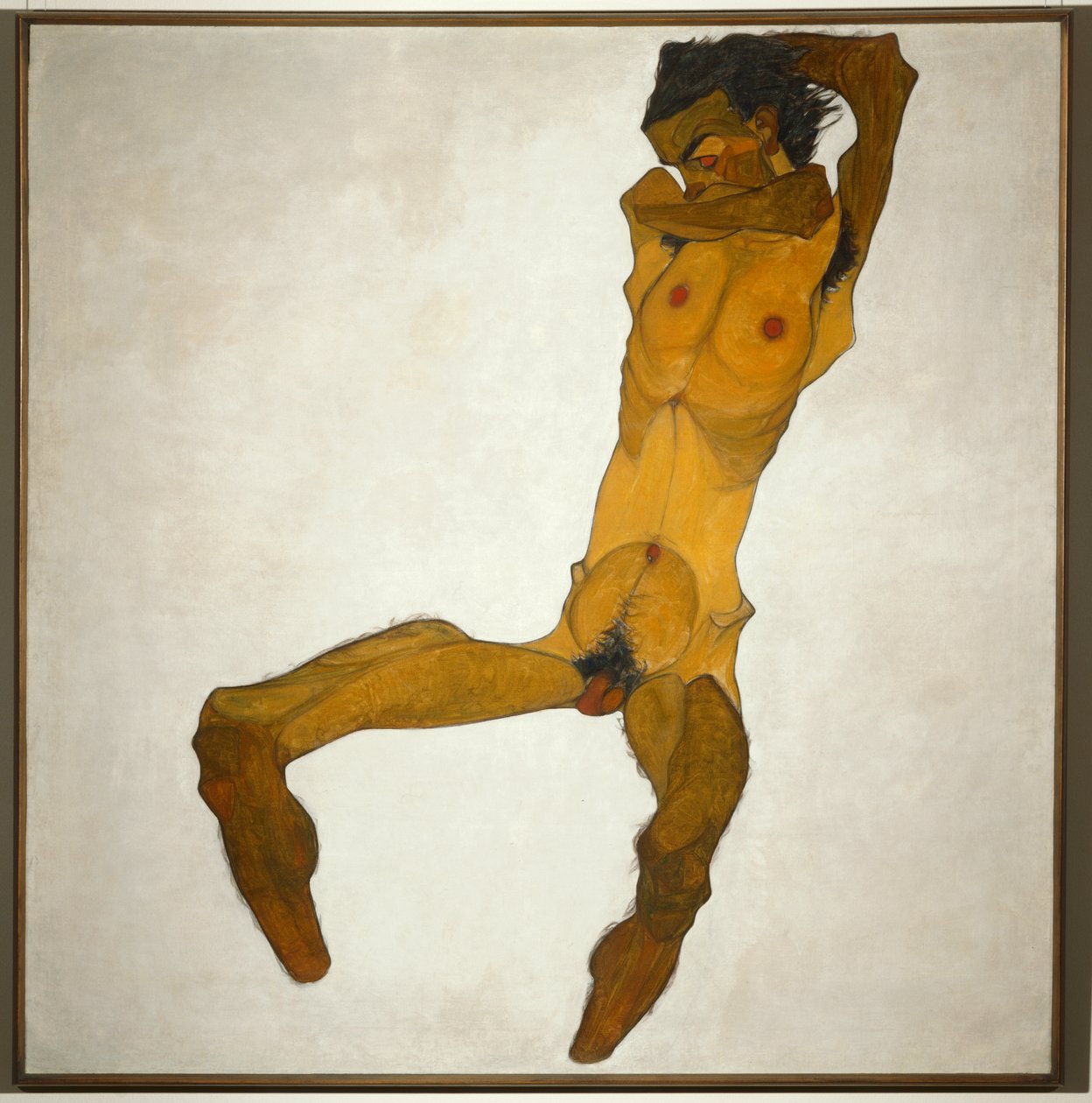 Sitzender Männerakt ... (huile et aquarelle sur toile) - Egon Schiele