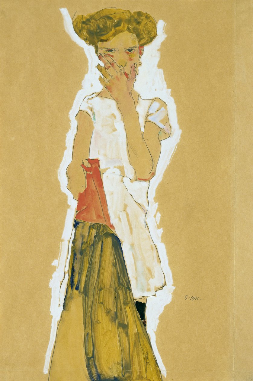 Fille debout en jupon blanc - Egon Schiele