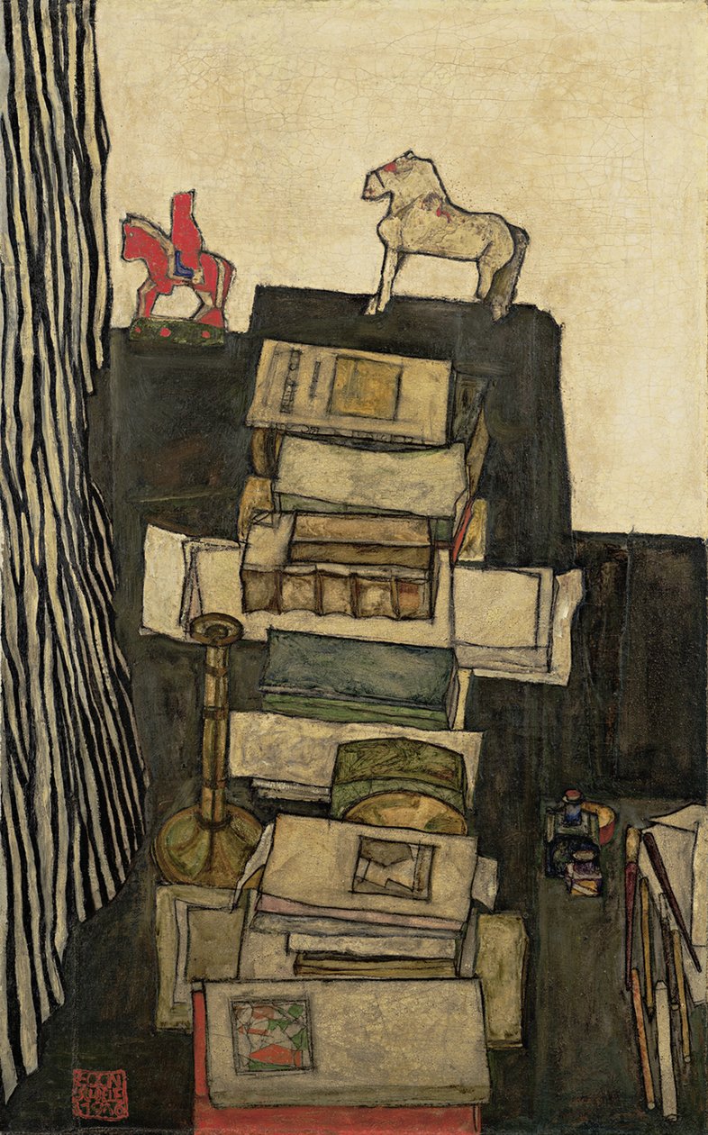 Nature morte avec des livres, le bureau de Schiele, 1914 - Egon Schiele