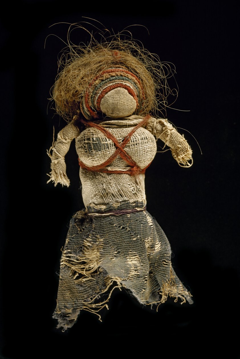 Poupée de chiffon, 350-60 (laine teinte tissée, lin non teint et cheveux humains) - Egyptian