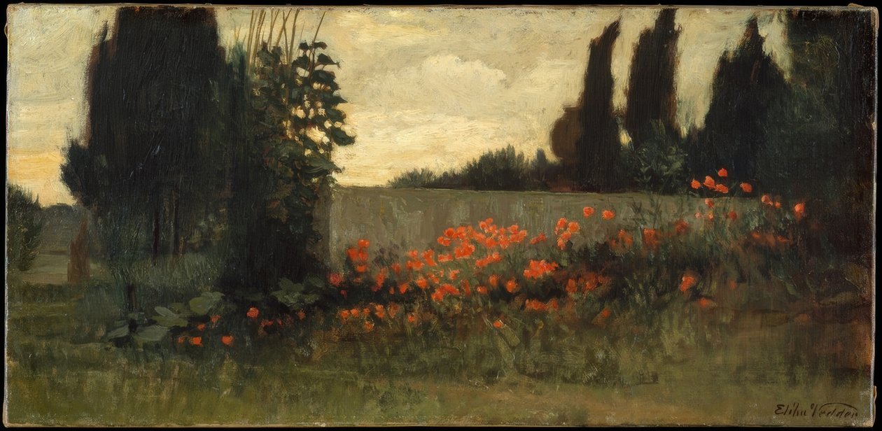 Cyprès et coquelicots - Elihu Vedder