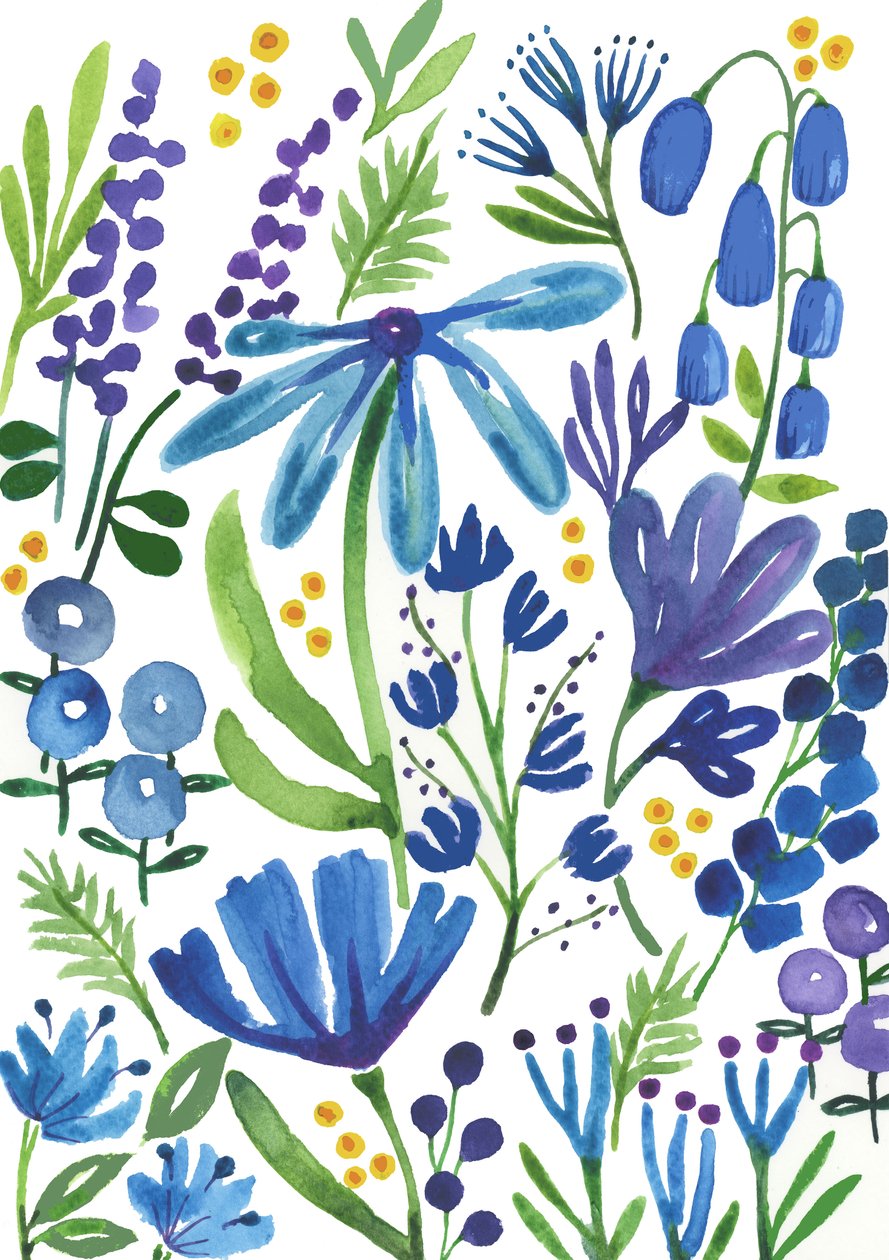 Fleurs bleues, 2018 (aquarelle) - Elizabeth Rider