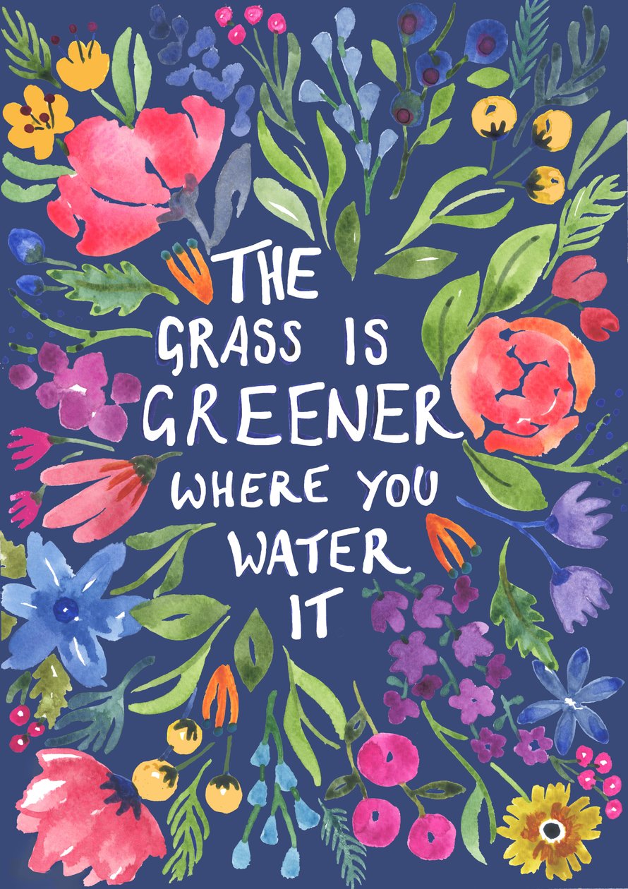 Greener Grass (fond bleu), 2018 (aquarelle) - Elizabeth Rider