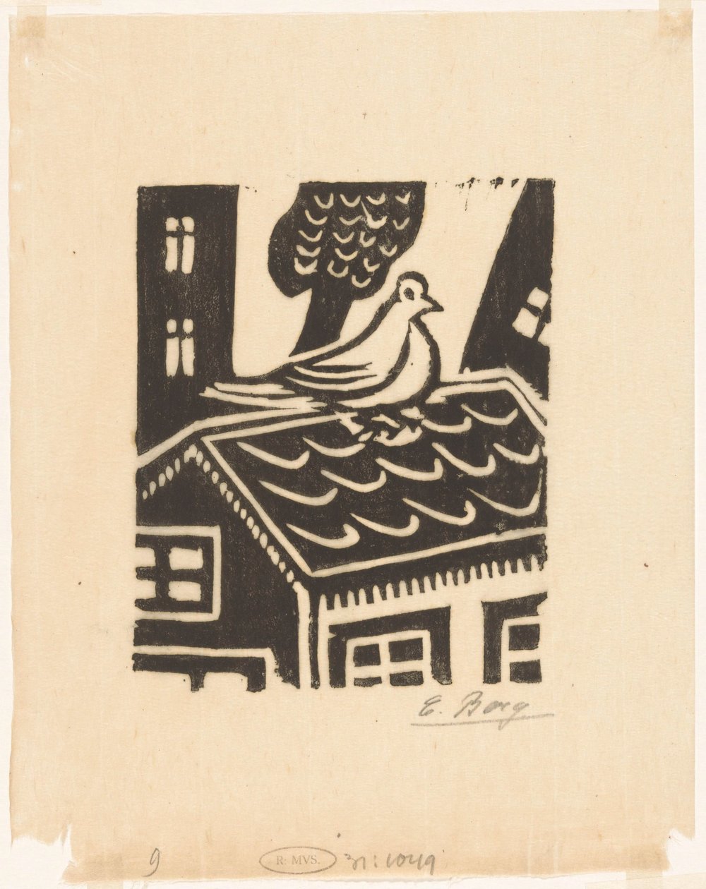 Pigeon sur un toit - Else Berg (signed by artist)
