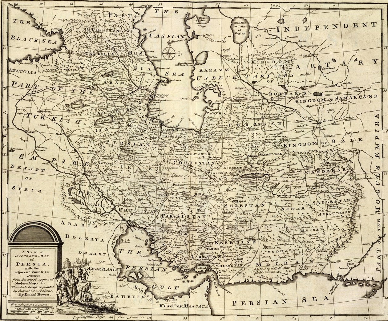 Nouvelle et précise carte de la Perse, avec les pays adjacents. - Emanuel Bowen