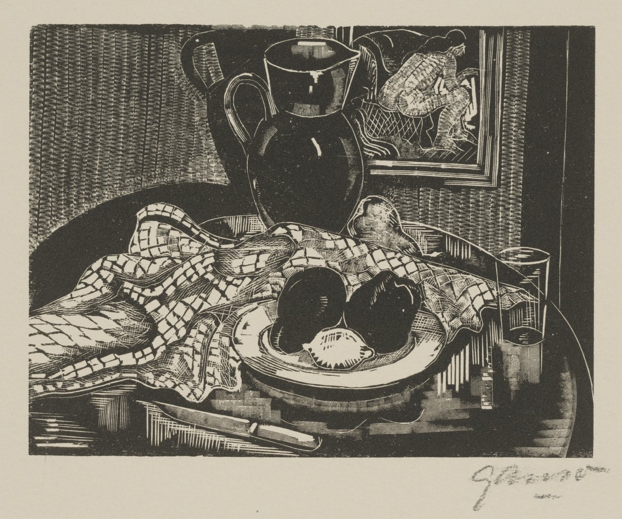 Nature morte avec pichet (gravure sur bois) - Emil Ganso