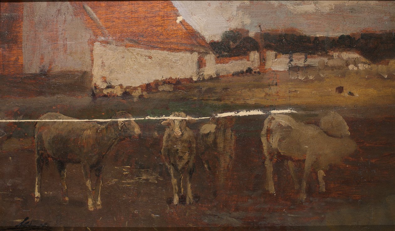 Paysage de village avec des moutons - Emil Jakob Schindler