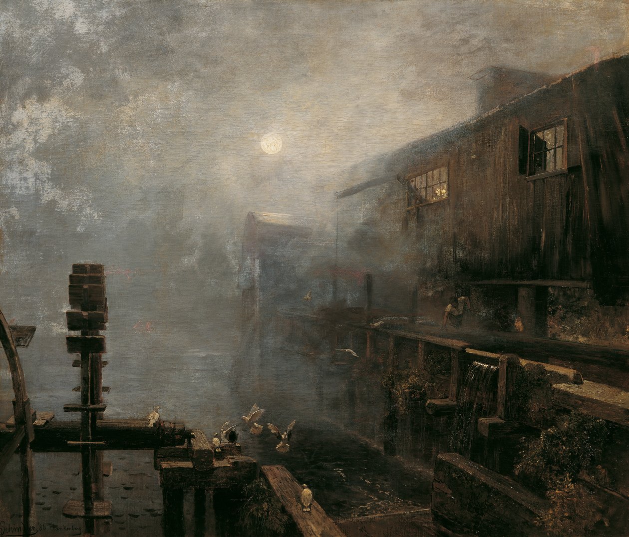 Scierie dans la brume matinale - Emil Jakob Schindler