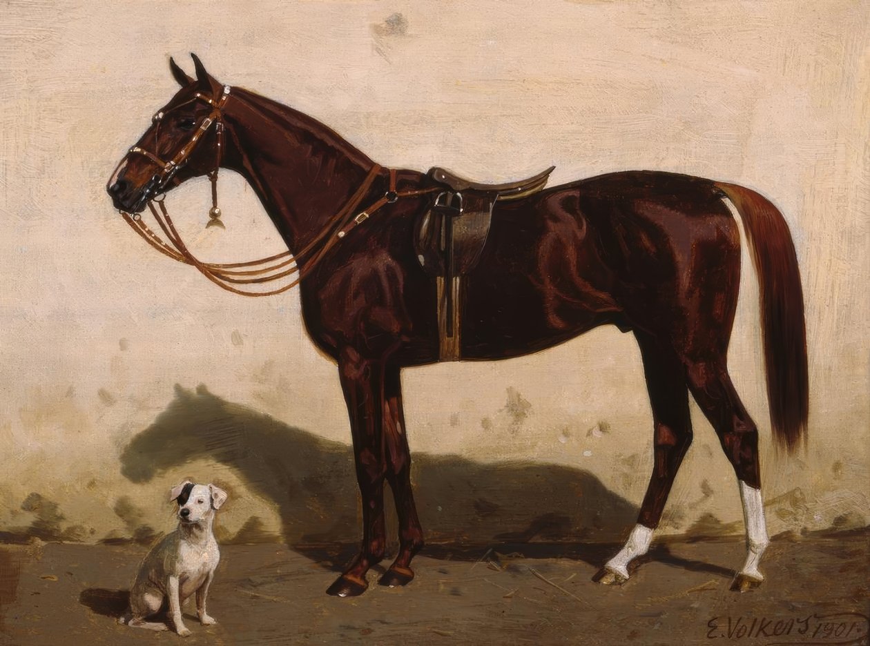 Renard sellé avec chien - Emil Volkers