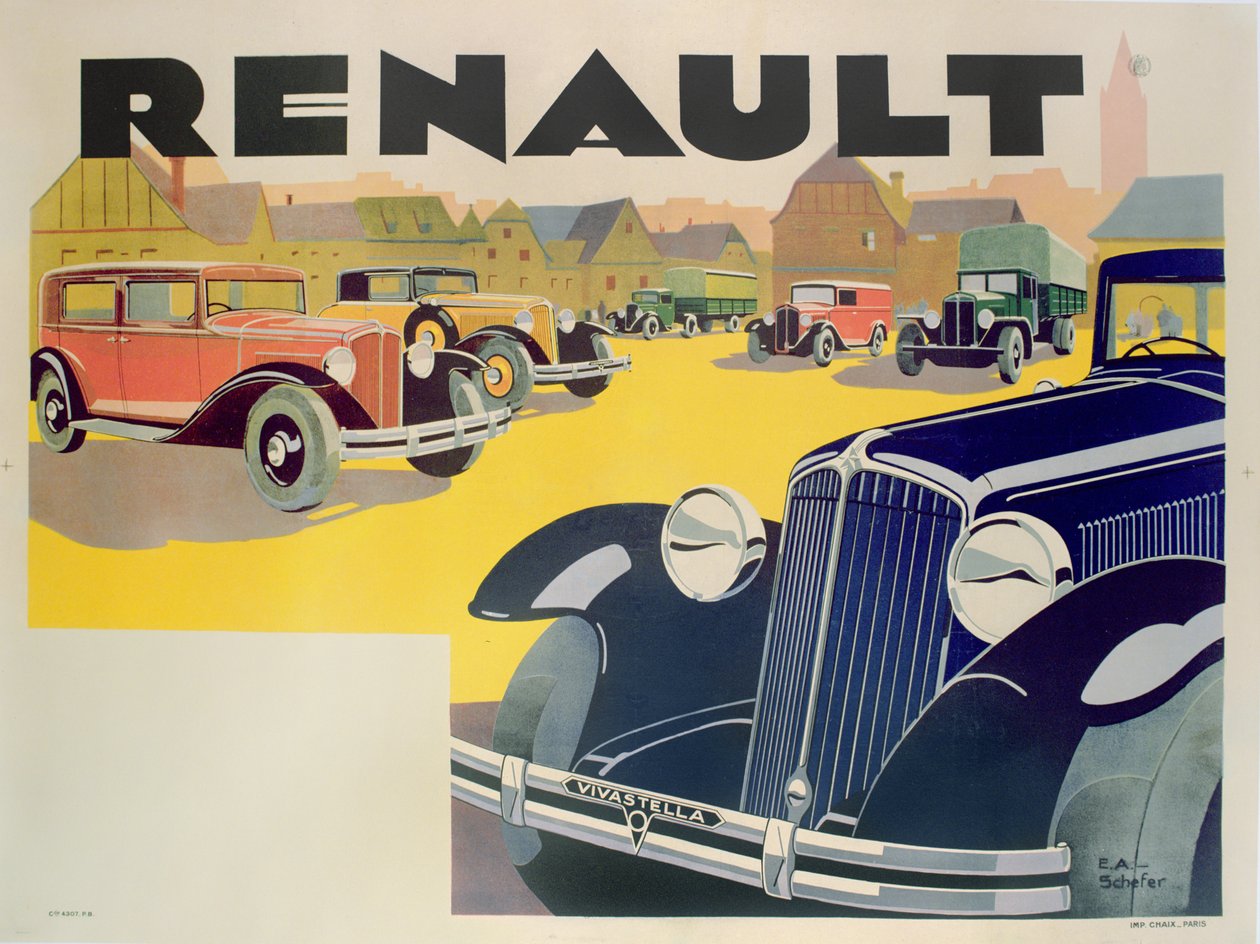 Publicité pour les voitures Renault, vers 1920 - Emile Andre Schefer