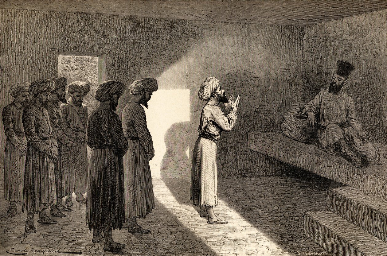 Arminio Vambery reçu en audience par le Khan de Khiva, Ouzbékistan, Asie centrale, lors de ses voyages en 1863, illustration de 