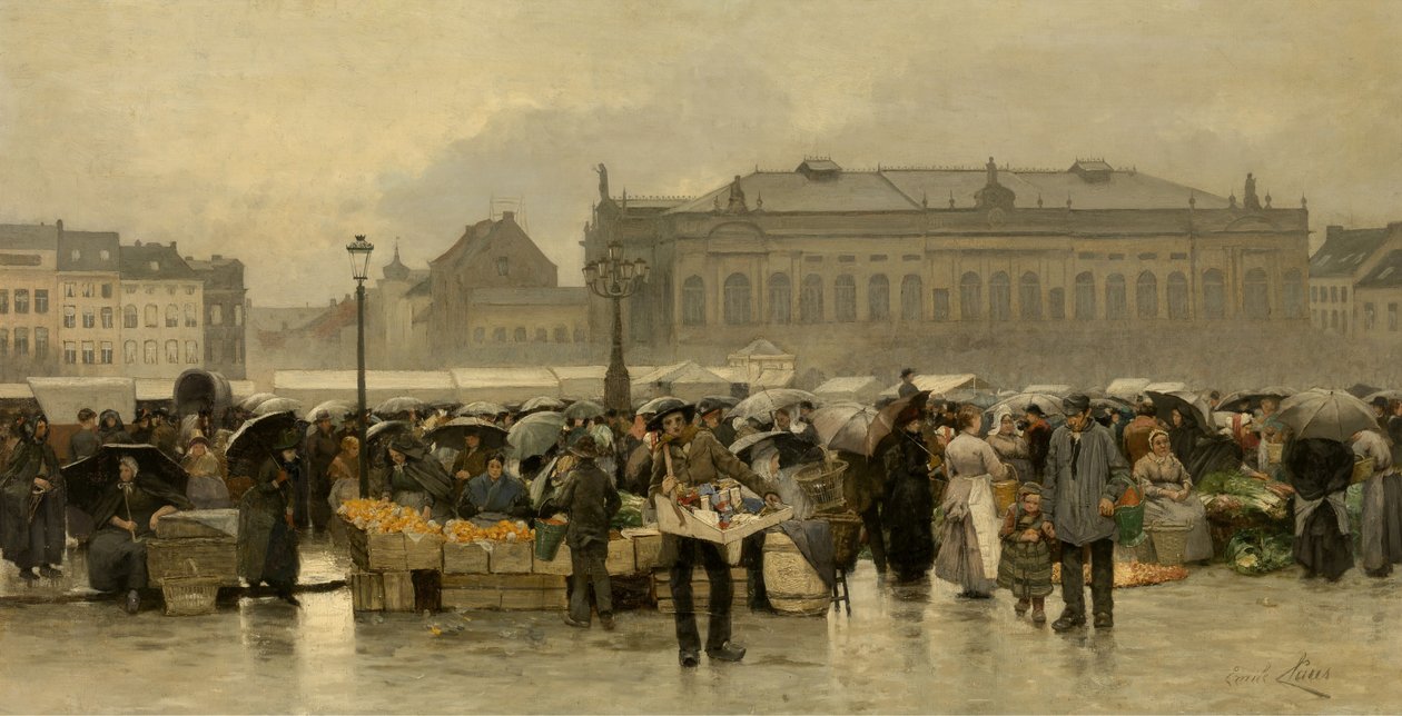 Le marché devant le théâtre à Anvers - Emile Claus