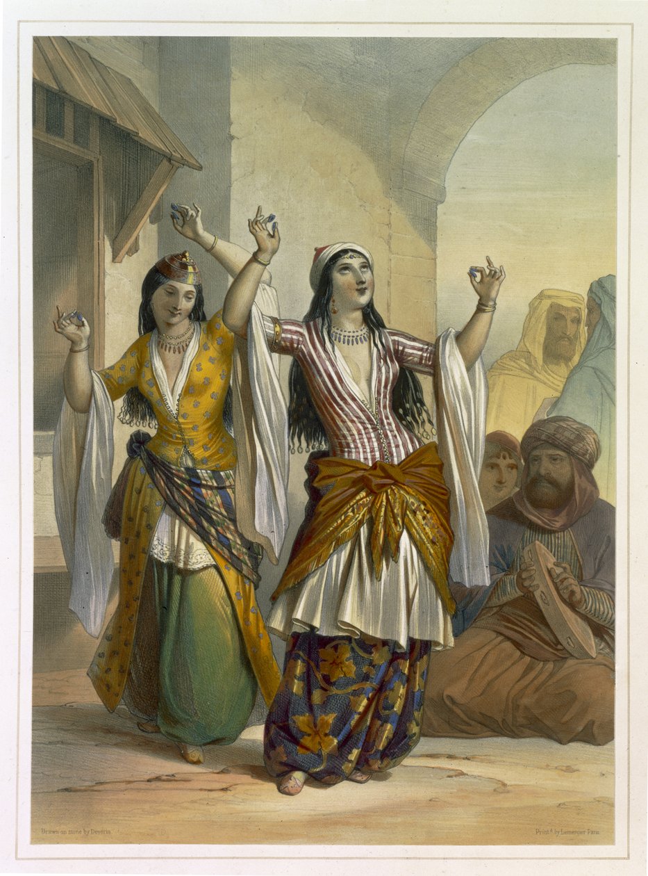 Danseuses égyptiennes exécutant le Ghawazi à Rosetta, illustration de 