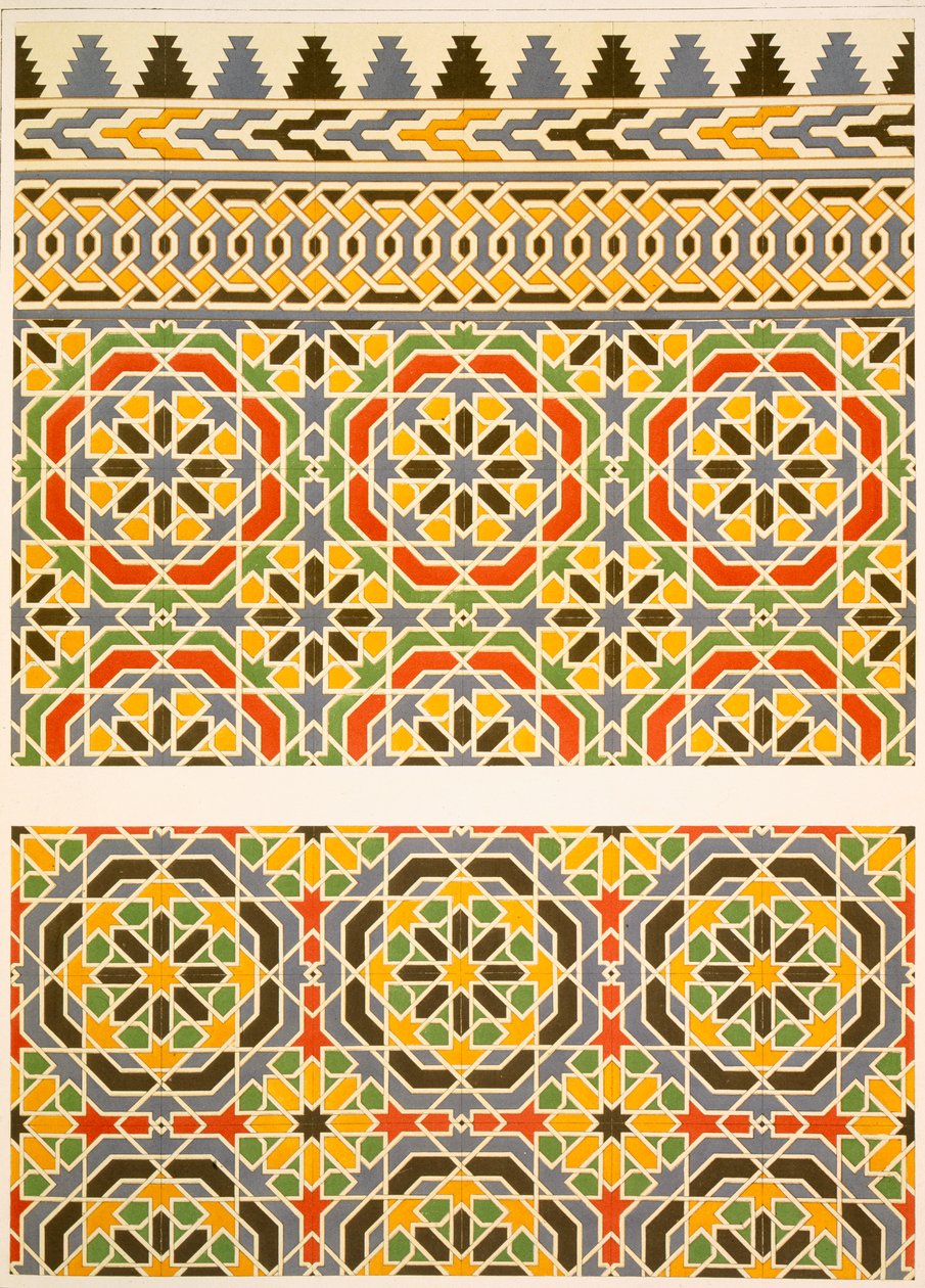 Décoration céramique géométrique (faïence) de la mosquée de Cheykhoun, 19e siècle - Emile Prisse d
