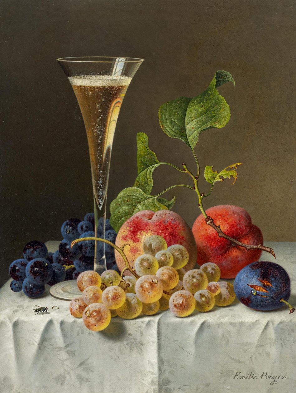 Nature morte avec verre de champagne - Emilie Preyer