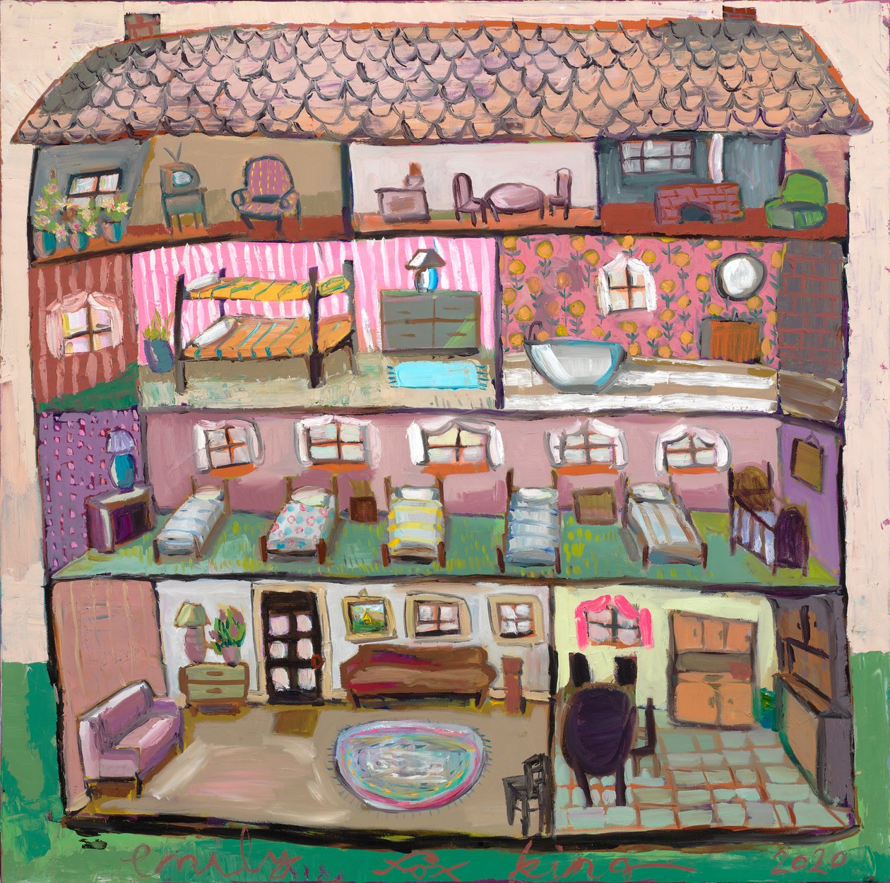 Maison de poupée 18, 2020 (huile sur toile) - Emily Fox King
