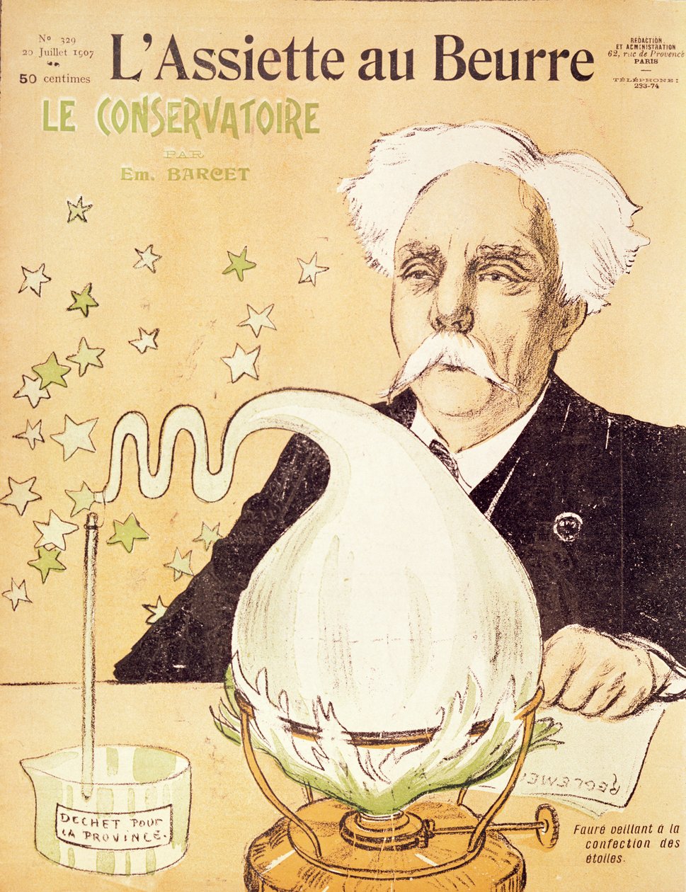 Caricature de Gabriel Fauré (1845-1924) créant des étoiles, de 
