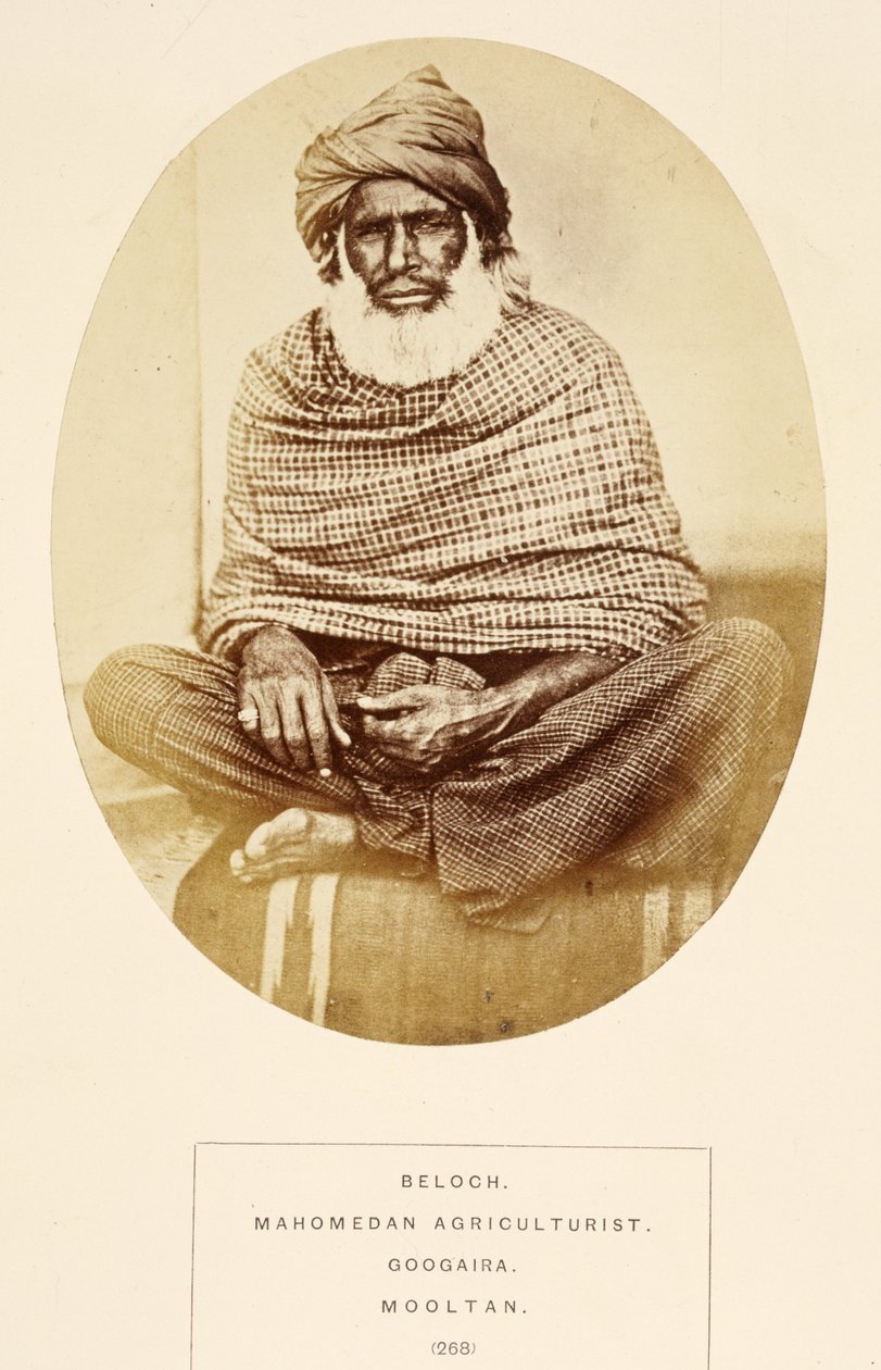 Beloch, agriculteur mahométan, Googaira, Mooltan, de The People of India, par J. Forbes Watson, publié en 1868 - English Photographer