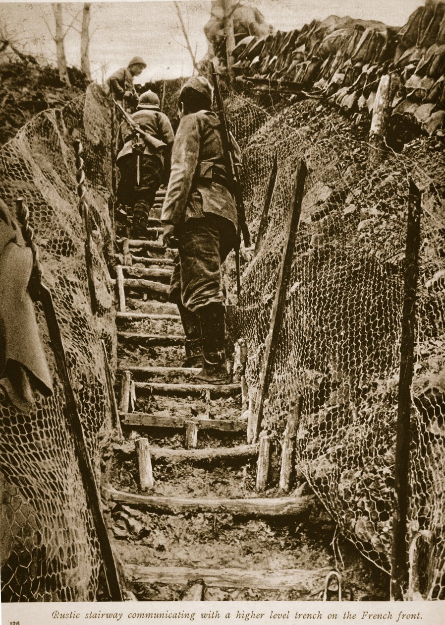 Escalier rustique communiquant avec une tranchée de niveau supérieur sur le front français, 1914-19 - English Photographer