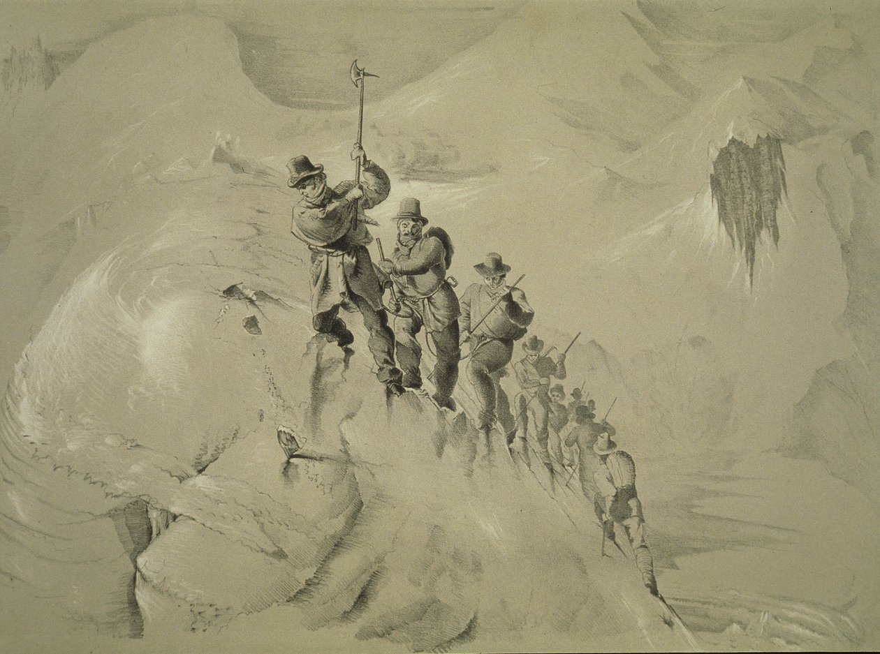 Une montée raide, de Dix scènes de la dernière ascension du Mont Blanc, y compris cinq vues du sommet, par J.D.H. Browne, publié en 1853 - English School