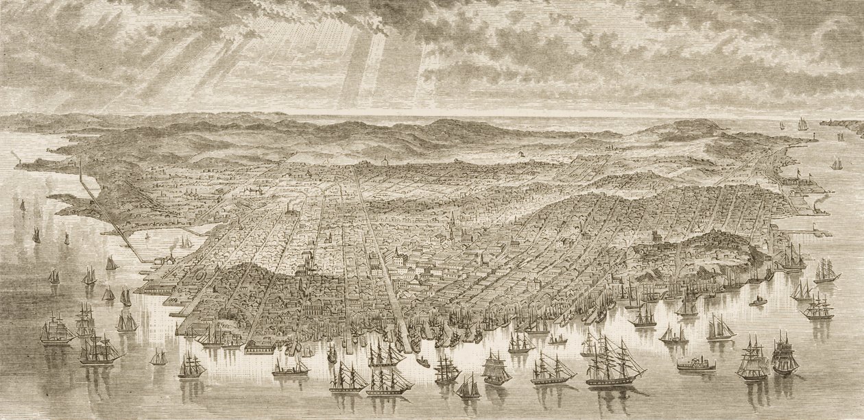 Vue aérienne de San Francisco, 1875, tirée de 
