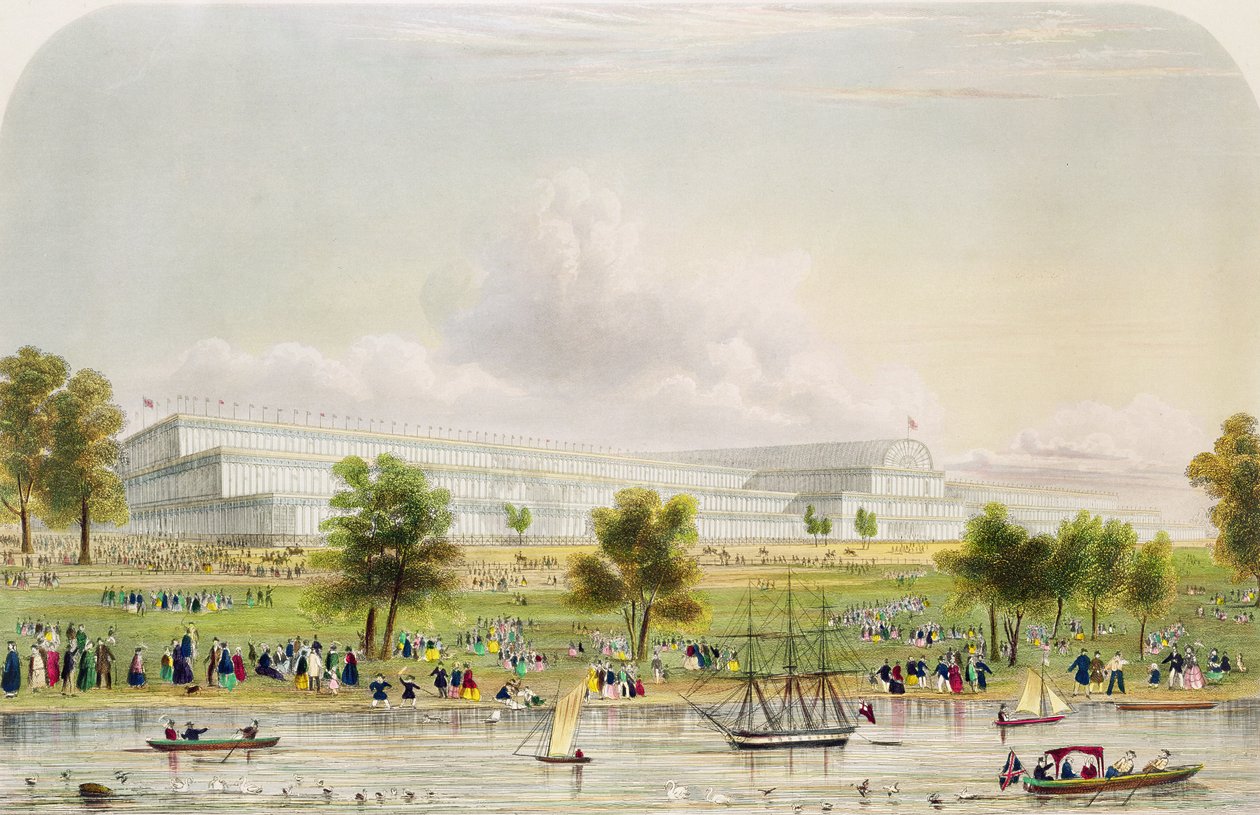 Vue extérieure de la Grande Exposition de toutes les nations, depuis la Serpentine, publié par Reed et Co. 1851 - English School