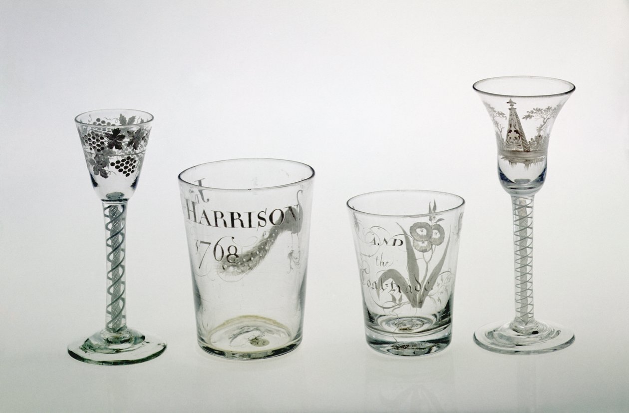 Verres fabriqués par la famille Beilby, c.1750 - English School